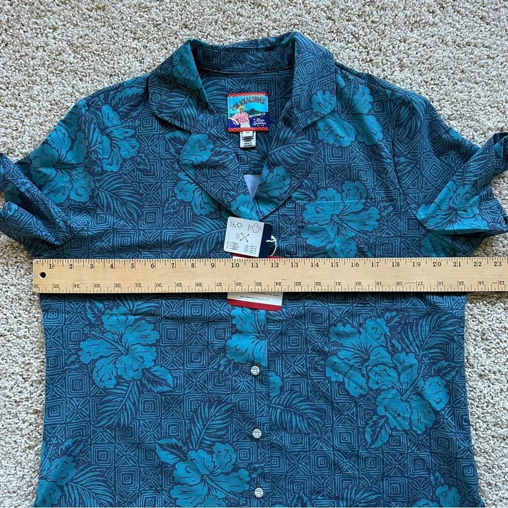Men’s Reyn‎ Spooner Joe Kealoha Geometric Hibiscus Aloha Shirt Teal Size M